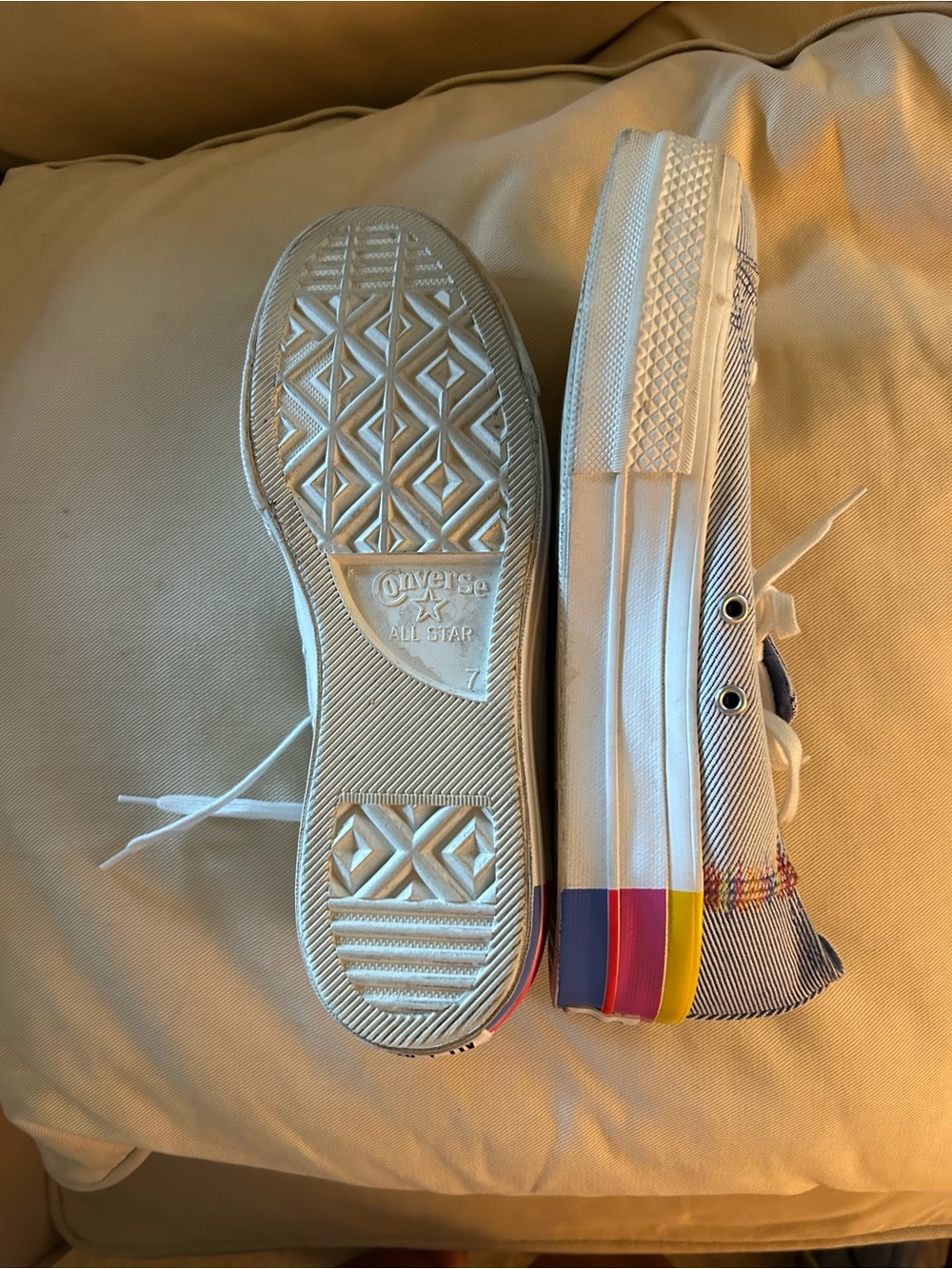 Converse Low Top Sneakers - White with Multicolor Heel Stripes